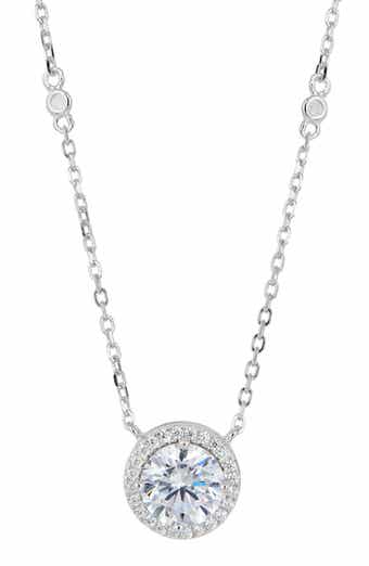 Brilliant Cubic Zirconia Halo Pendant Necklace