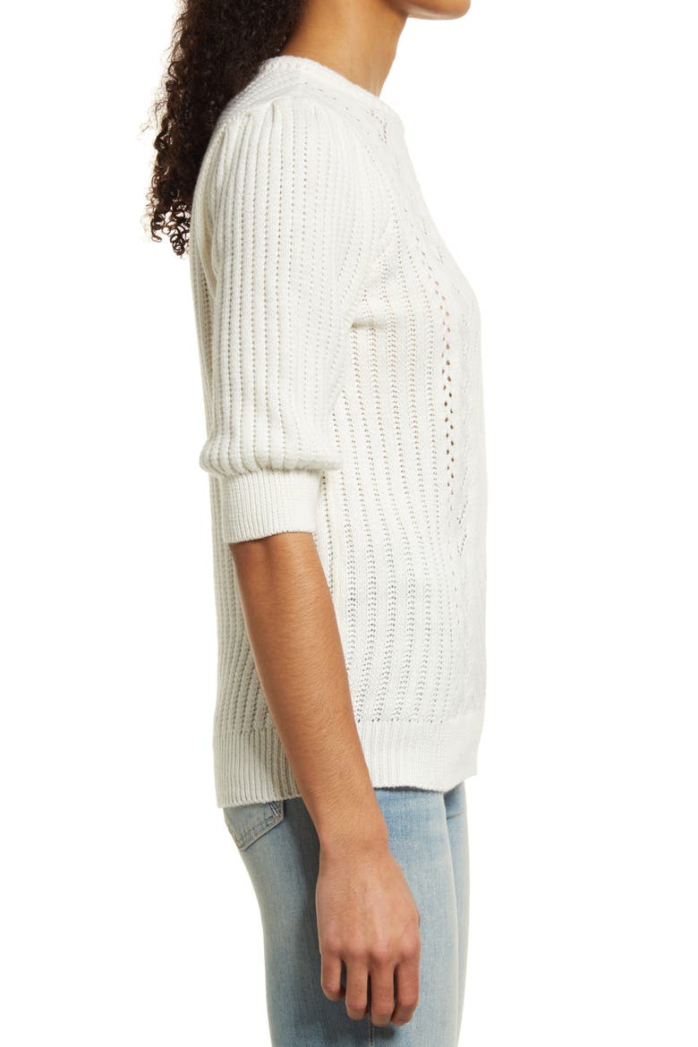 Elbow Sleeve Pointelle Sweater, Alternate, color, OATMEAL
