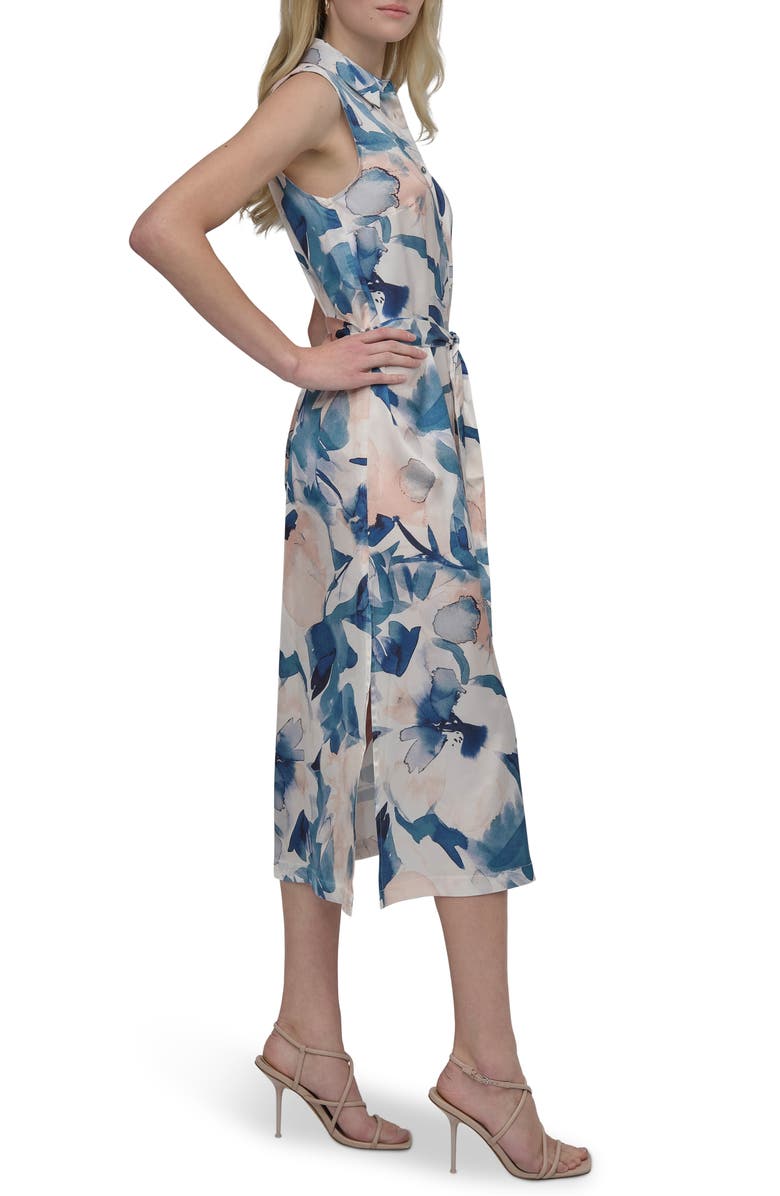 DKNY Floral Sleeveless Shirtdress, Alternate, color, Spring Navy