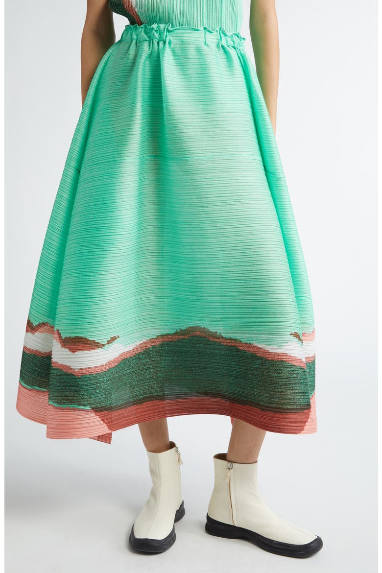Pleats Please Issey Miyake Grainy Colors Pleated Midi Skirt (Women