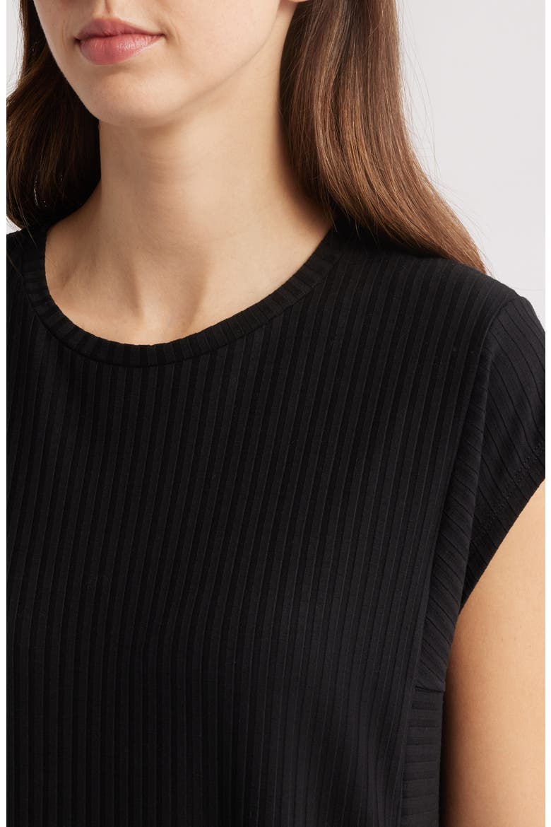 Cap Sleeve Rib Dress, Alternate, color, BLACK
