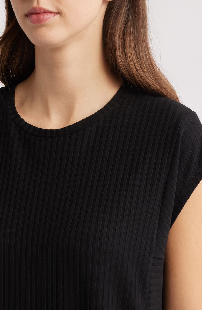 Eileen Fisher Cap Sleeve Rib Dress, Alternate, color, Black
