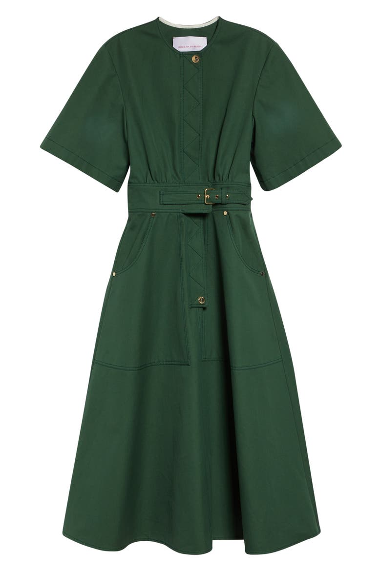 Cotton Gabardine A-Line Midi Dress, Alternate, color, RACING GREEN