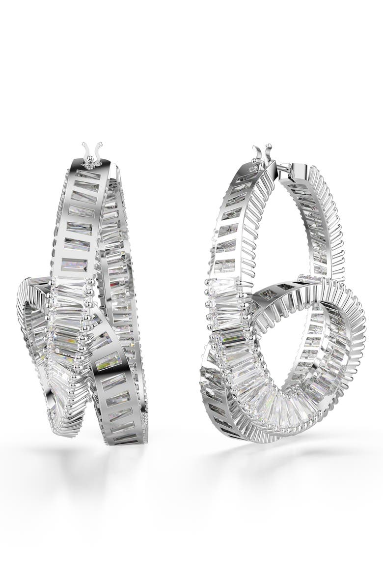 Swarovski Matrix Twisted Hoop Earrings, Alternate, color, Rhodium/ White