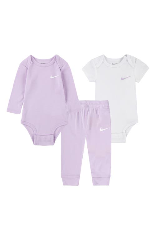 Nike Babies'  Solid 3-piece Bodysuits & Joggers Set In Purple
