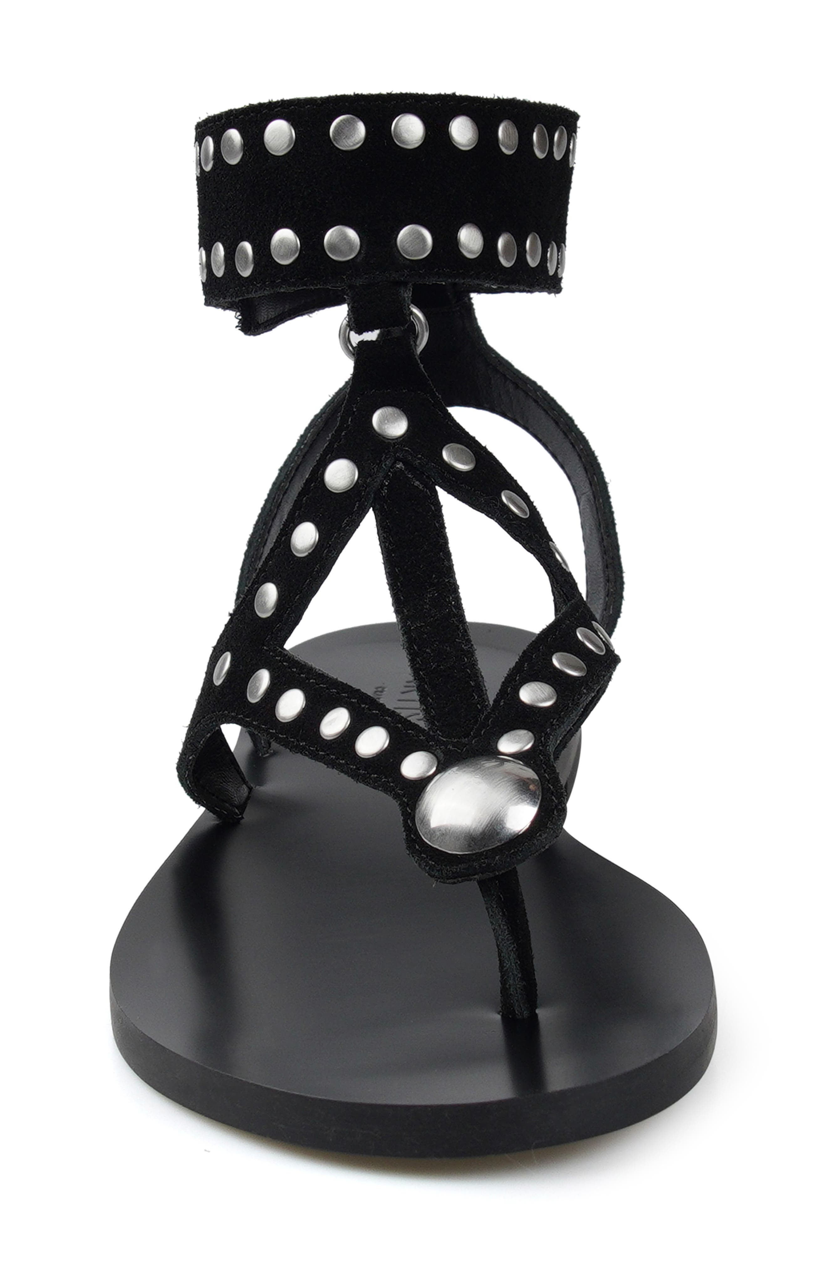 Leessa Studded Leather Thong Sandal, Alternate, color, BLACK SUEDE
