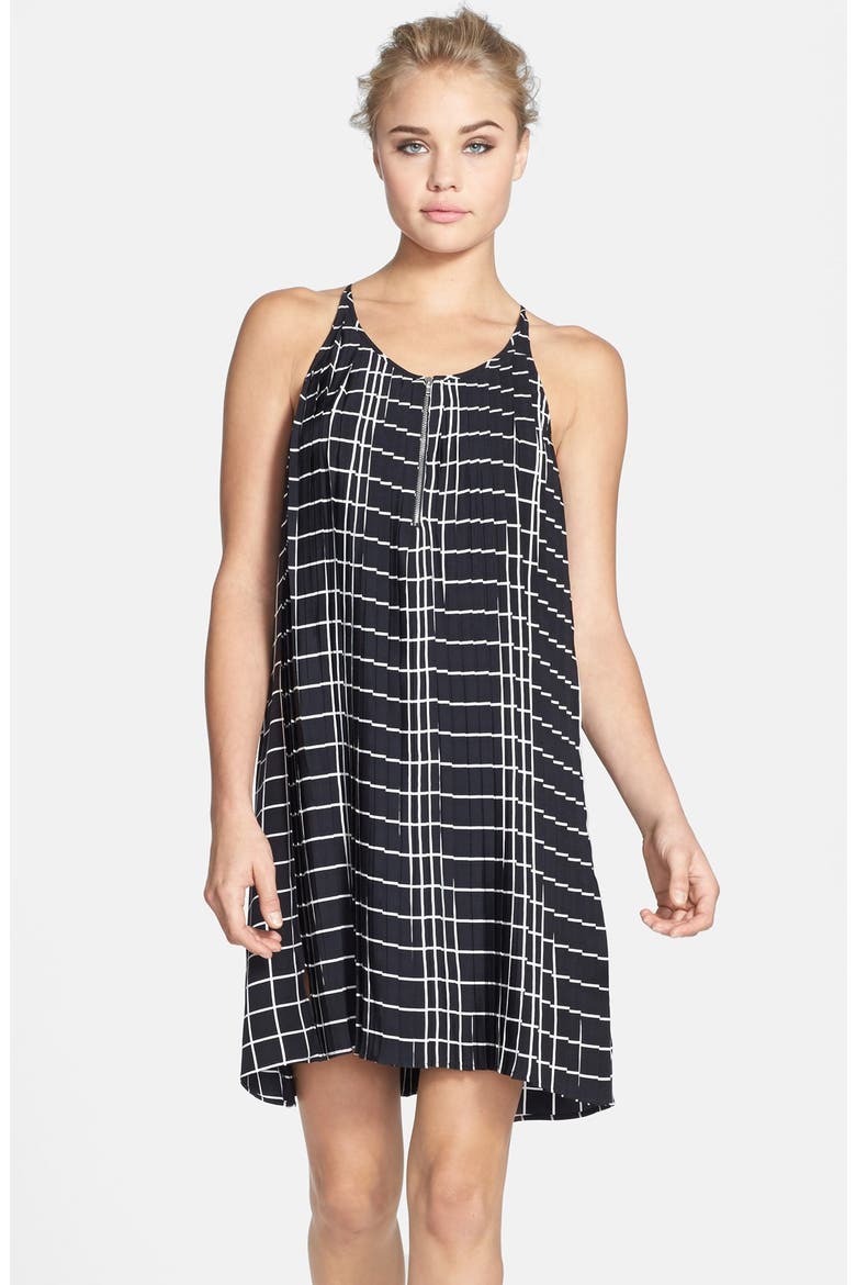 Grid Print Slipdress, Main, color, BLACK