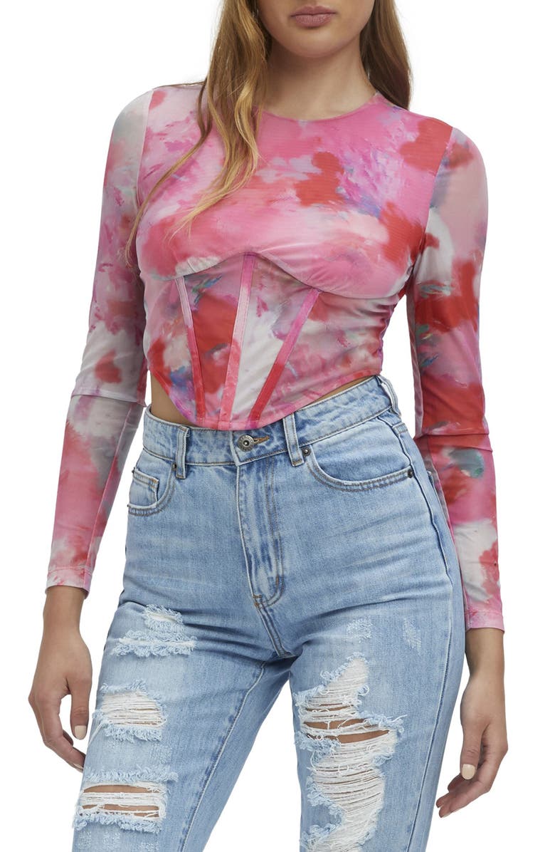 Bardot Lena Mesh Corset Top, Main, color, Wildflower