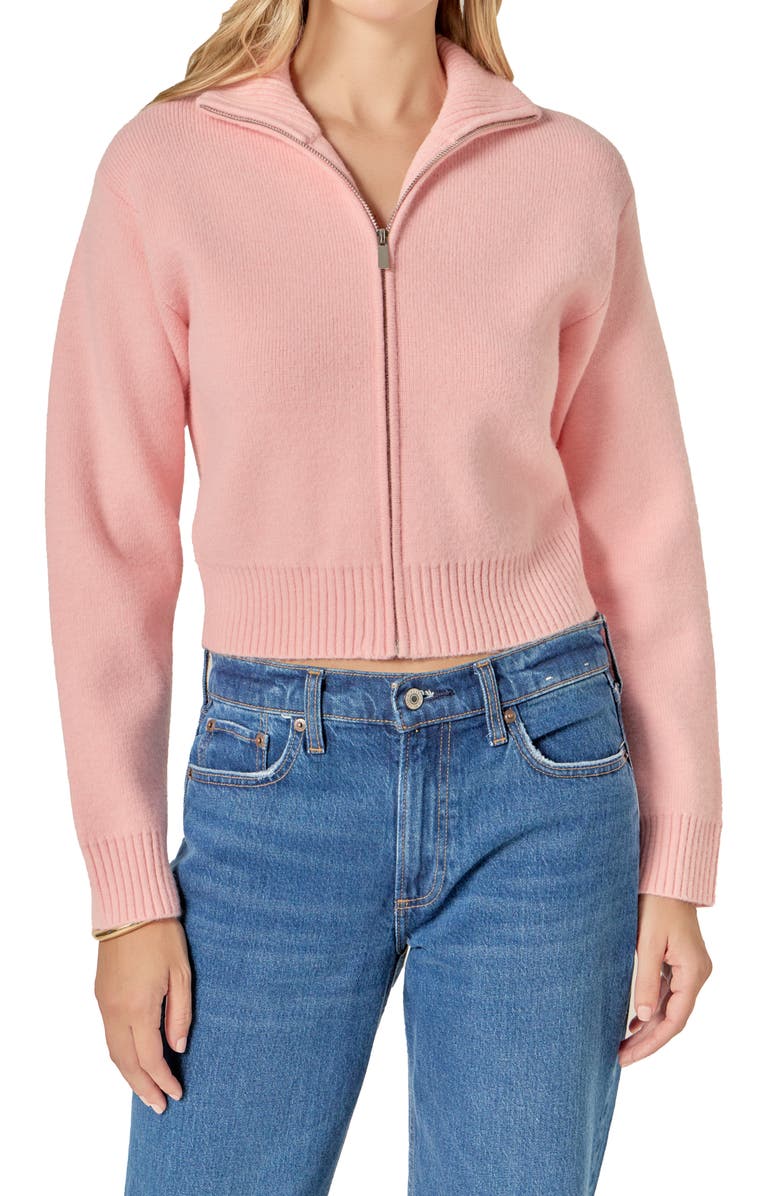 English Factory Knit Crop Zip Jacket, Alternate, color, Pink Frost