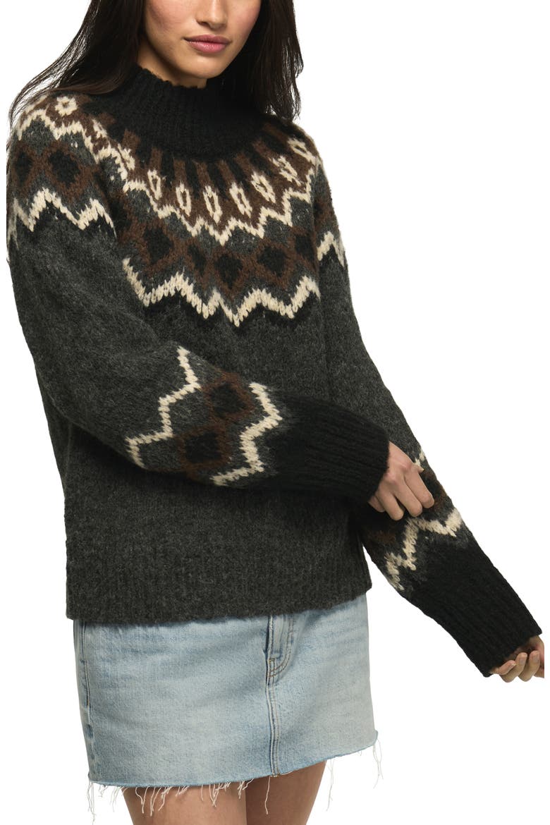 Fair Isle Mock Neck Sweater, Alternate, color, CHARCOAL HEATHER GREY