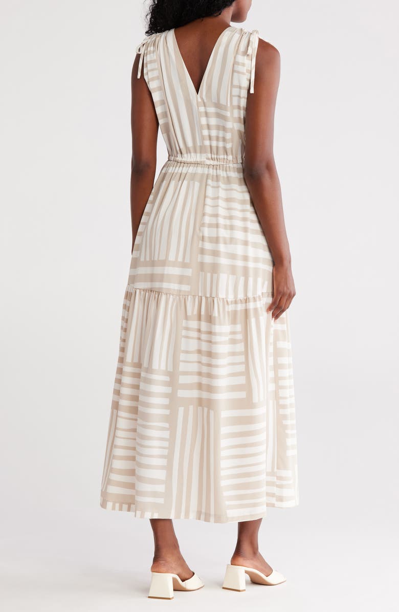 Calvin Klein Stripe V-Neck Drawstring Maxi Dress, Alternate, color, 