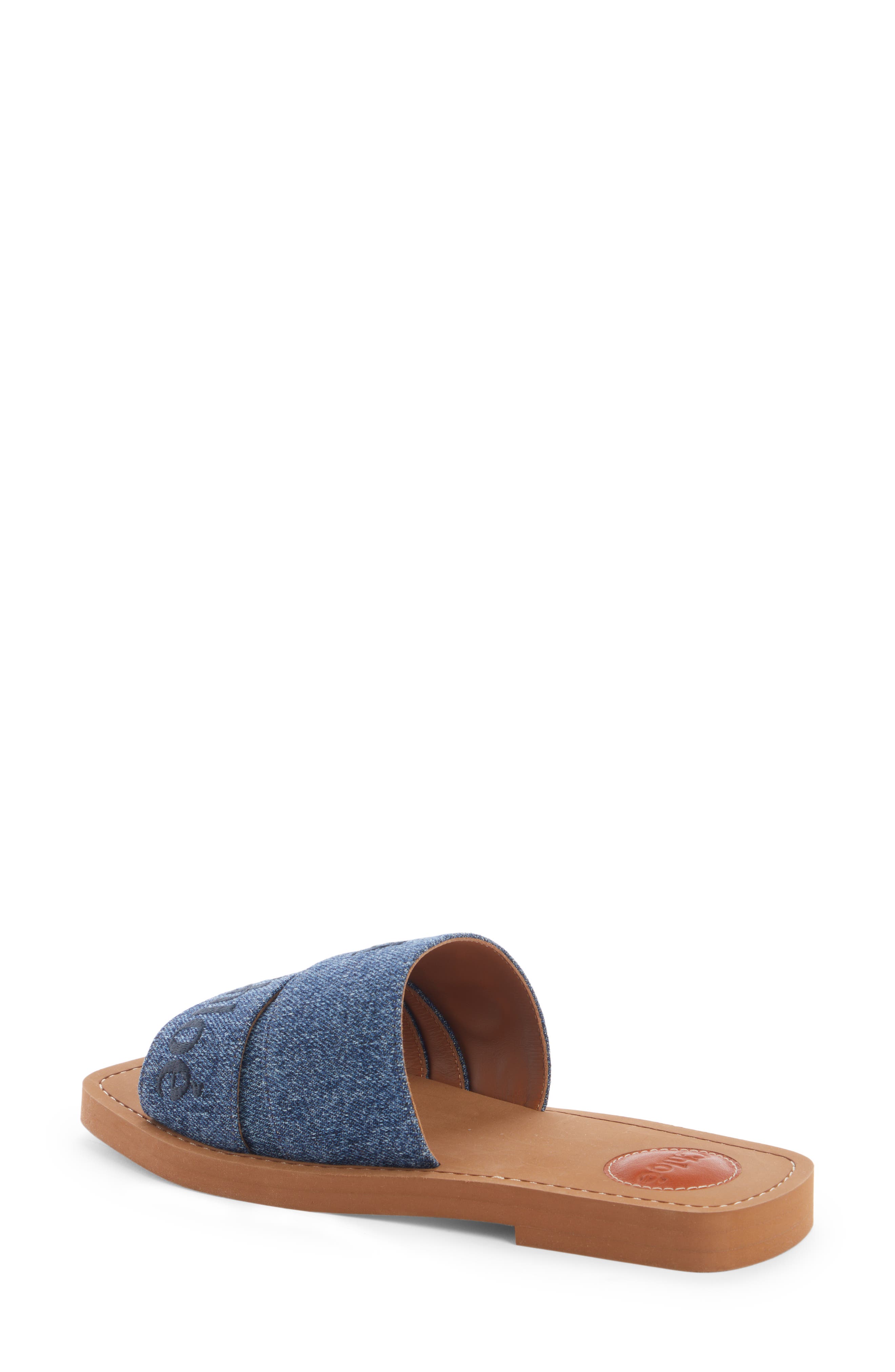 Chloé Woody Logo Denim Slide Sandal, Alternate, color, 