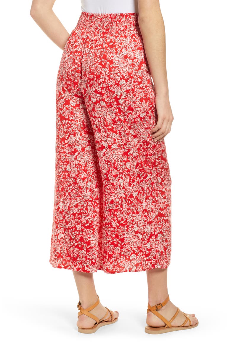 Print Wide Leg Crop Pants, Alternate, color, RED SCARLET FLORAL GARDEN