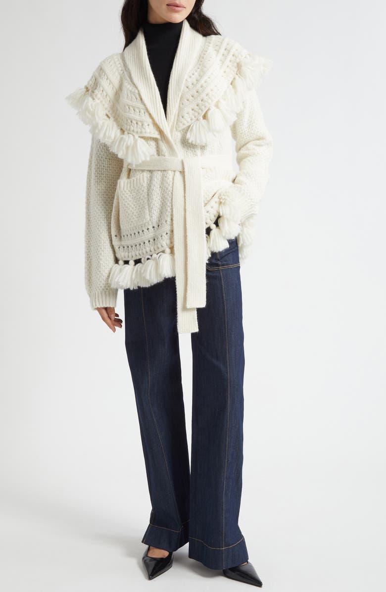 Cinq à Sept Asmi Belted Cardigan, Alternate, color, Ivory