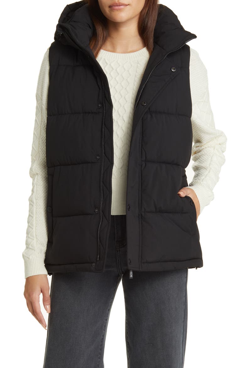 Hooded Water Resistant Puffer Vest, Main, color, BLACK