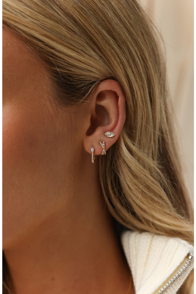 Fluted Diamond Evil Eye Stud Earrings, Alternate, color, YELLOW GOLD
