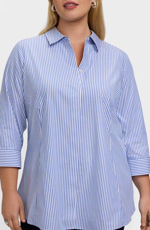 Cici Stripe Cotton Tunic Blouse (Plus)