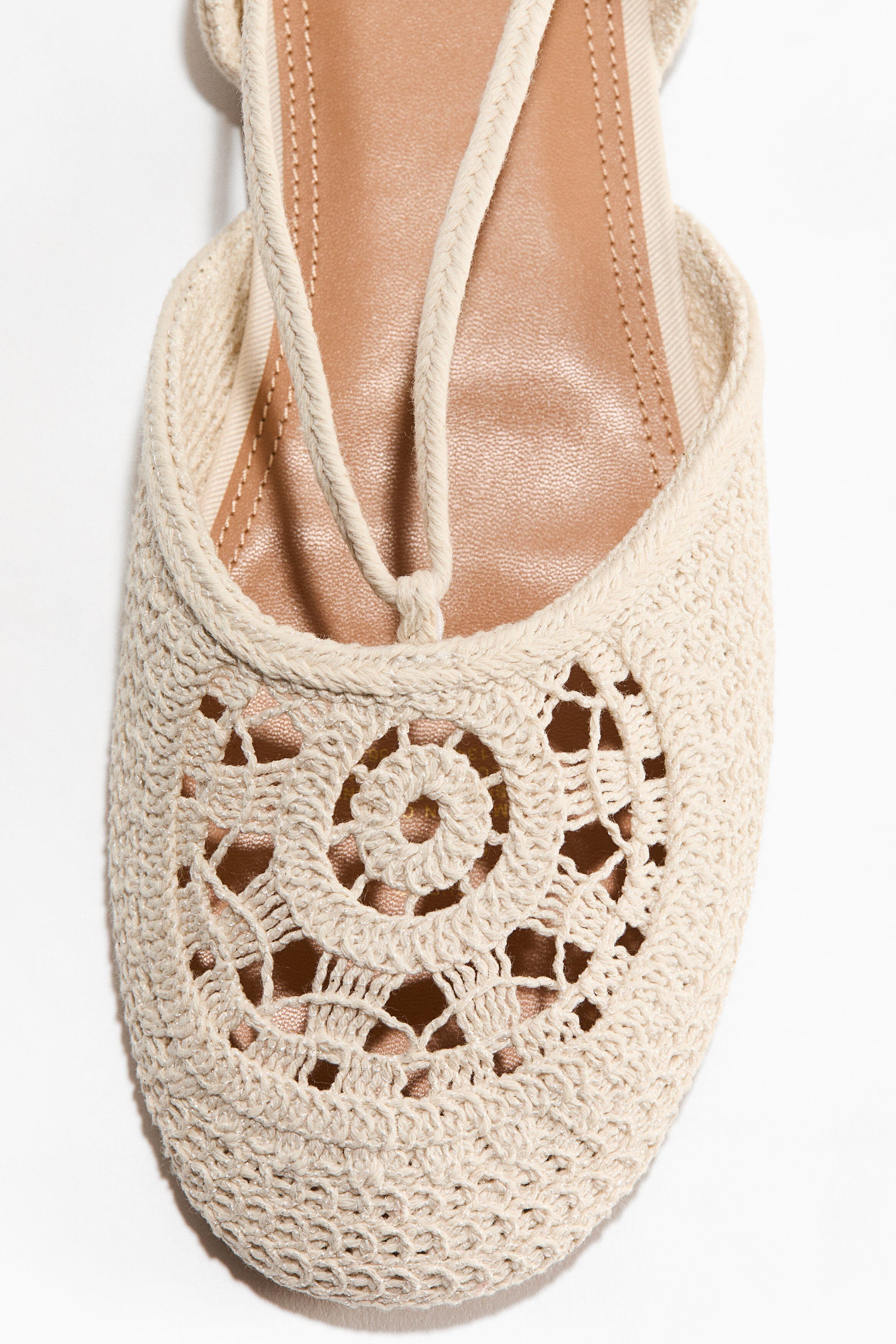 Crochet-look Ballet Flats, Alternate, color, Light beige