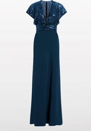 Jenny Packham Cary Sequin V-Neck Maxi Dress