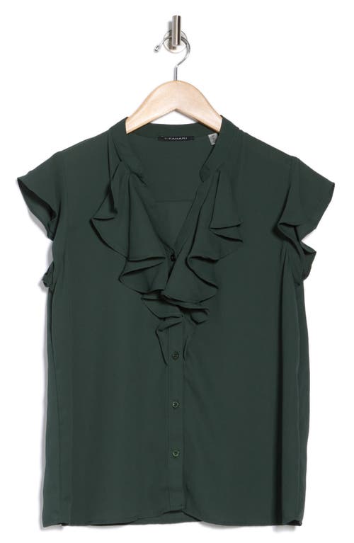 T Tahari Ruffle Cap Sleeve Button-up Top