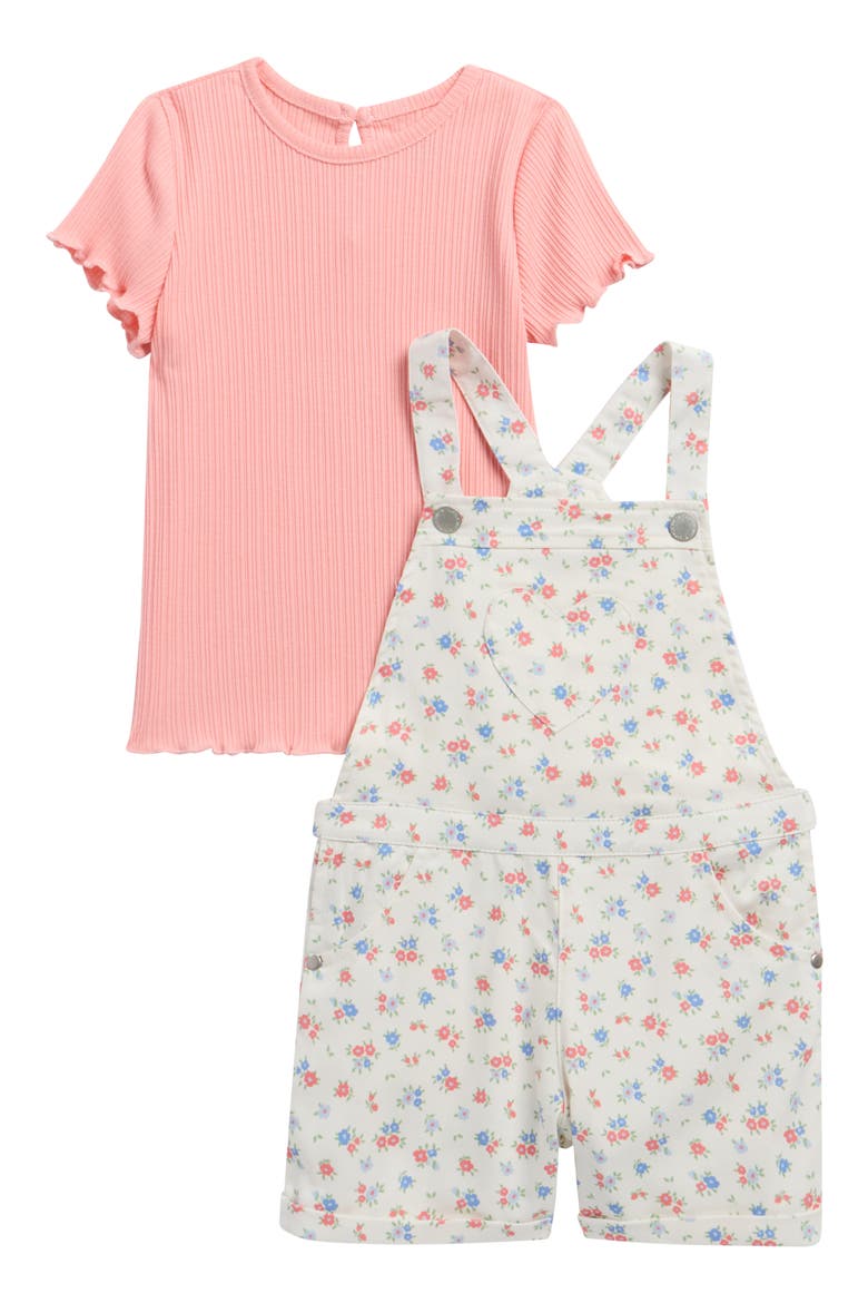 Kids' Floral Denim Shortalls & Short Sleeve Shirt Set, Main, color, FLORAL