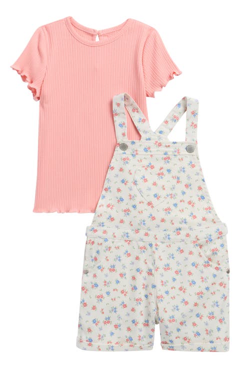 Kids' Floral Denim Shortalls & Short Sleeve Shirt Set (Toddler)