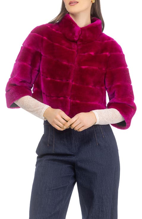 Genuine Shearling Cropped Bolero with Cropped Sleeves