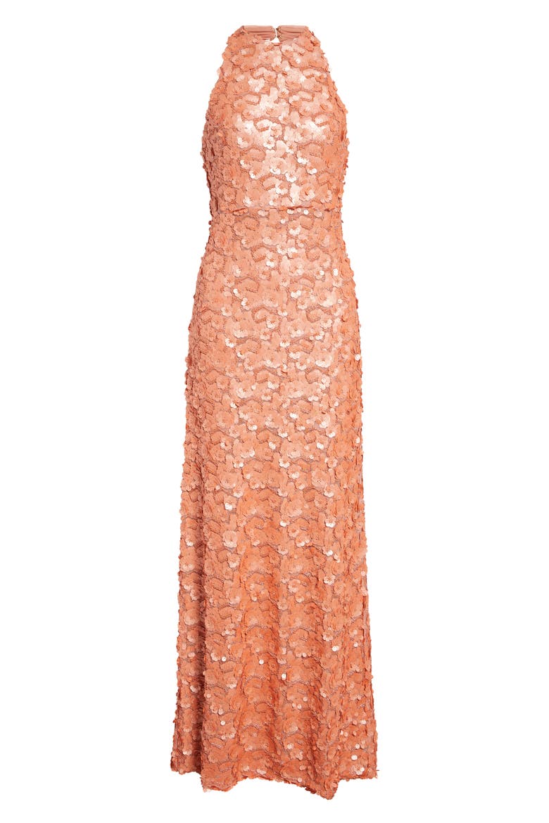 Giada Sequin Halter Gown, Alternate, color, CORAL PAILLETTE