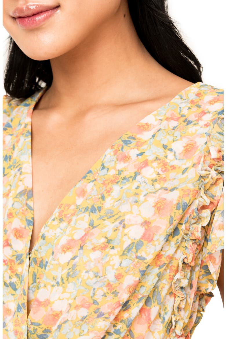 Floral Flutter Sleeve Midi Dress, Alternate, color, YELLOW MULTI FLORAL