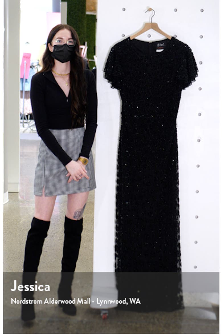 Floral Sequin Cap Sleeve Mesh Gown video