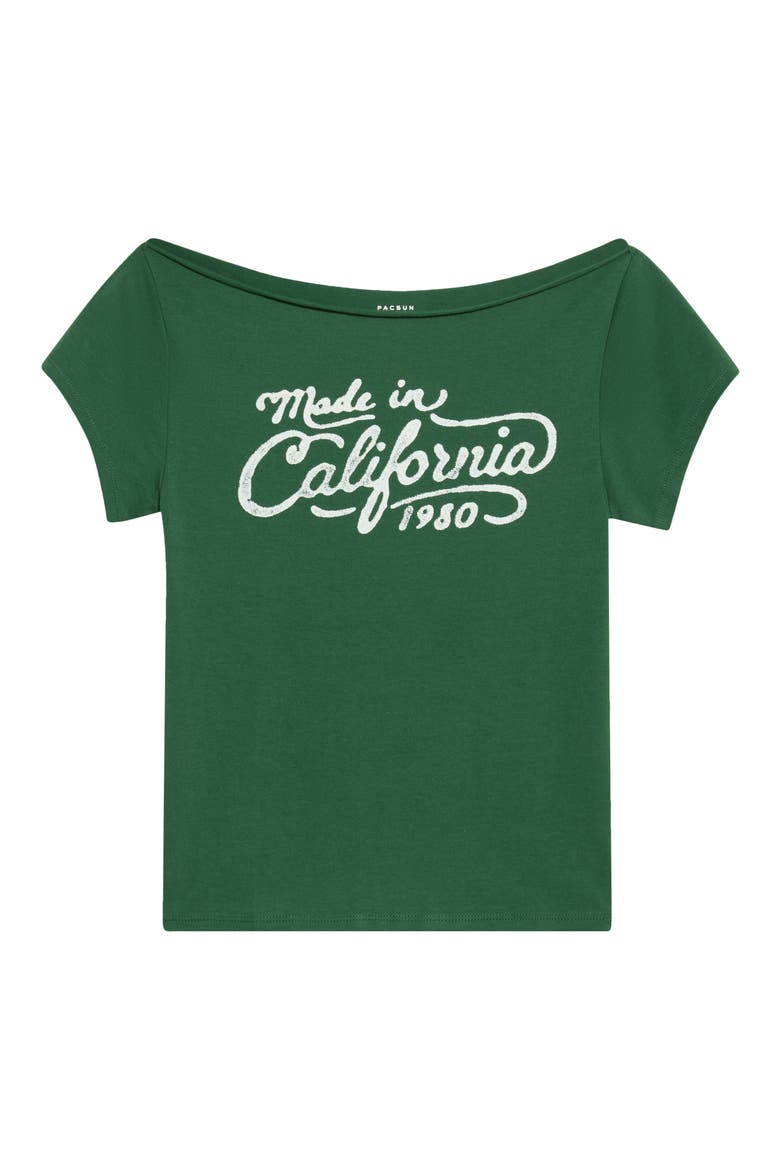 Cali Off the Shoulder Graphic Tee, Alternate, color, GREEN