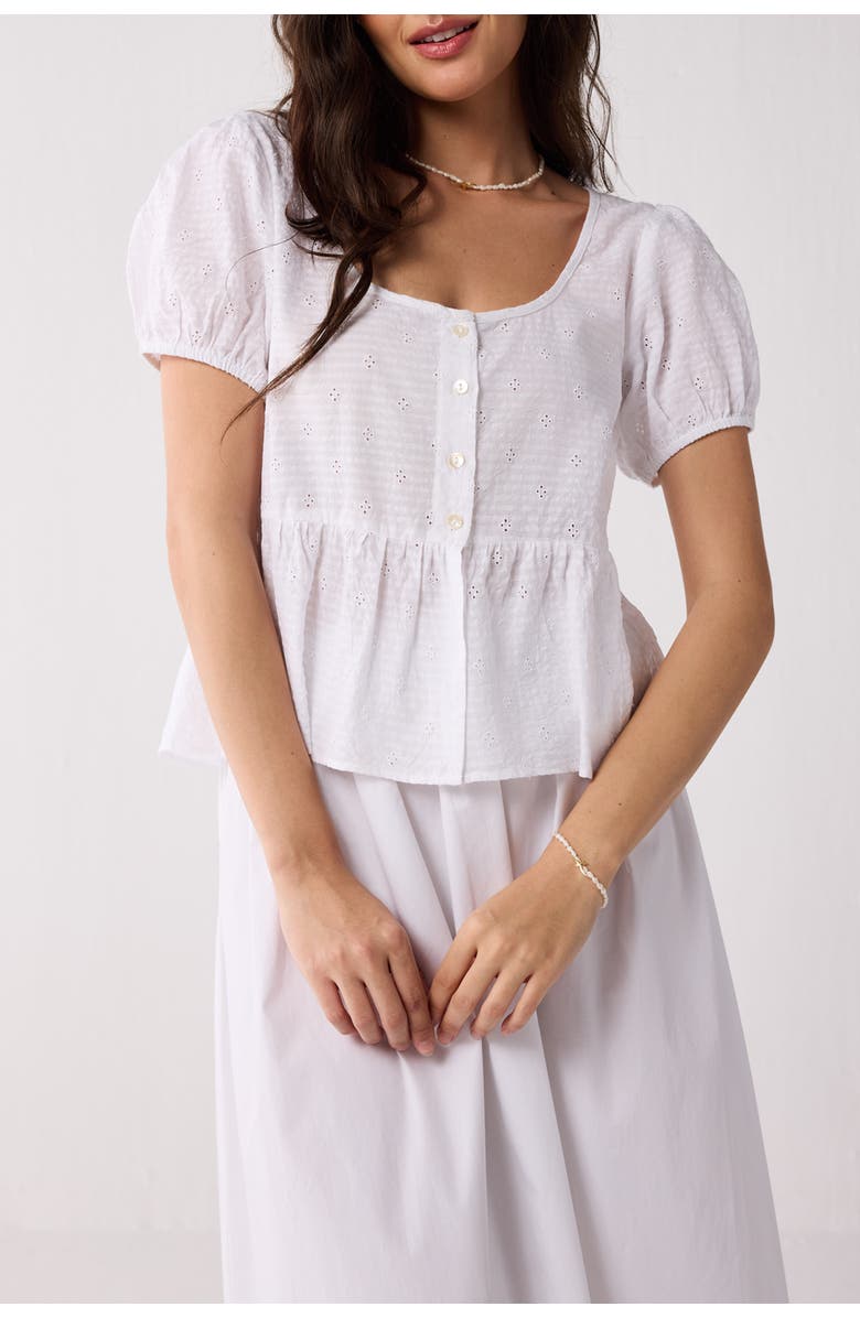 Reistor Peplum Top with Puff Sleeves, Main, color, Off White