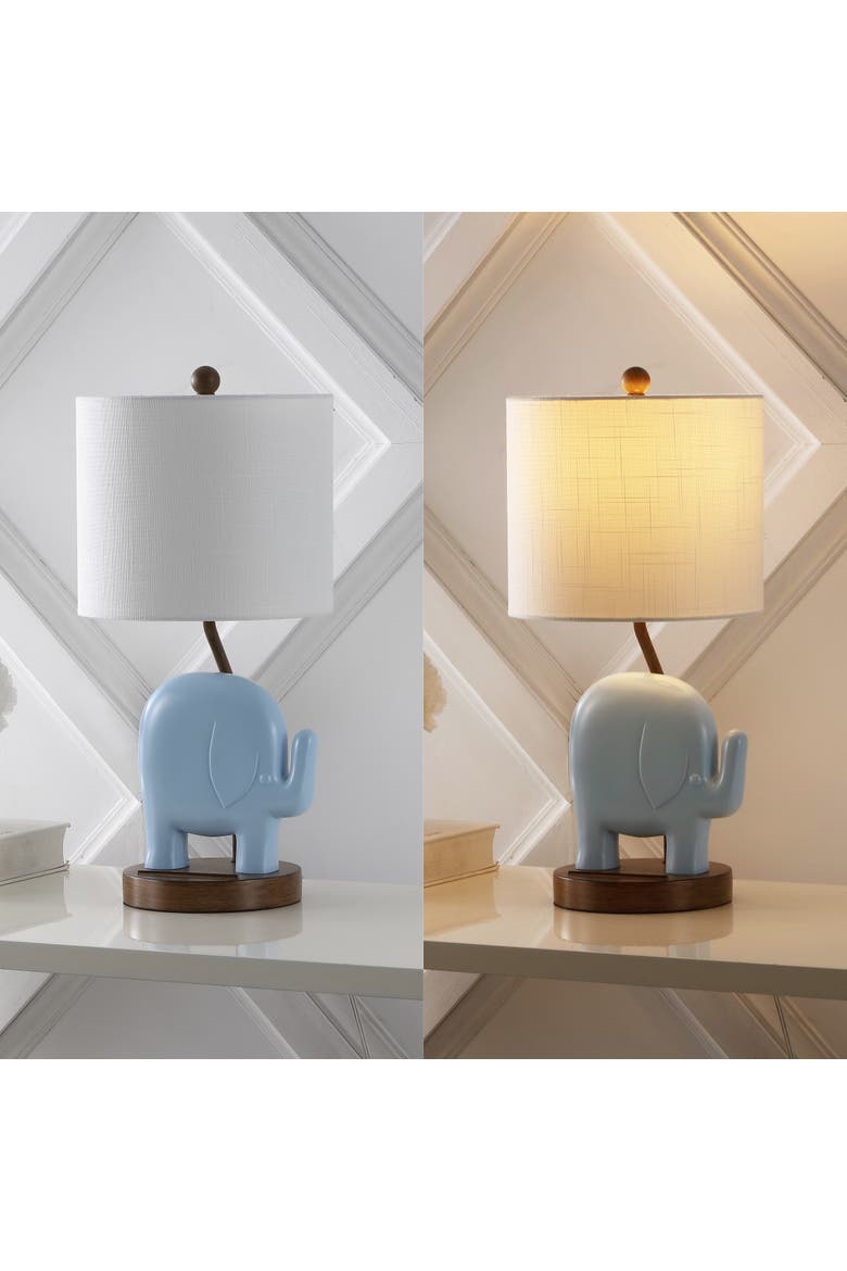 Ellie Bohemian Designer Iron/Resin Elephant LED Kids' Table Lamp with Phone Stand and USB Charging Port, Alternate, color, Blue