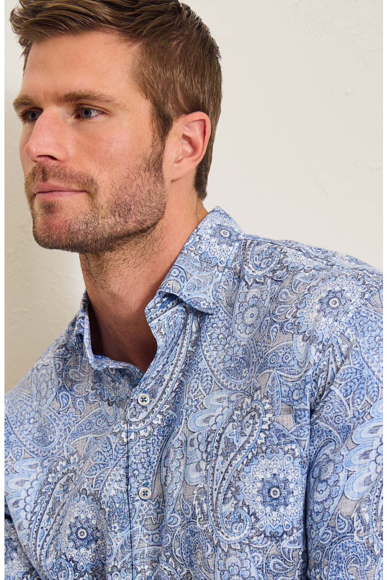 Blue Seas Medallion Paisley Print Button-Up Shirt, Alternate, color, BERING BLUE