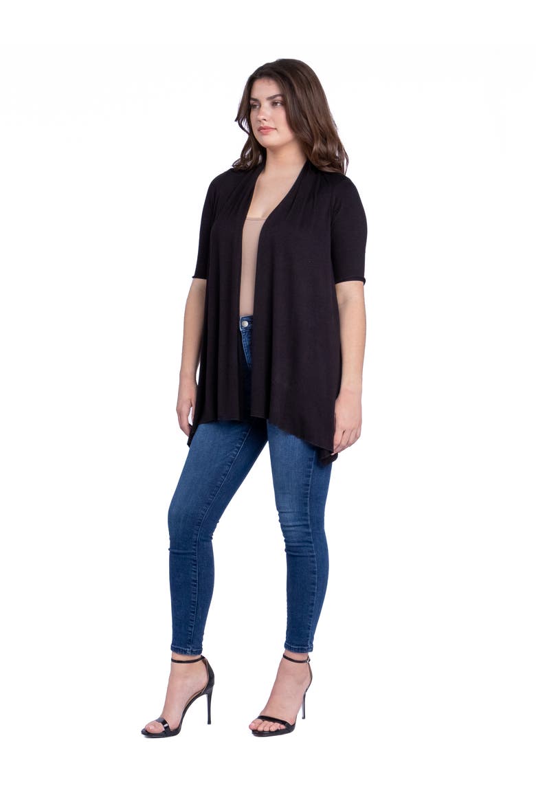 Loose Fit Open Front Cardigan with Half Sleeve, Alternate, color, Black