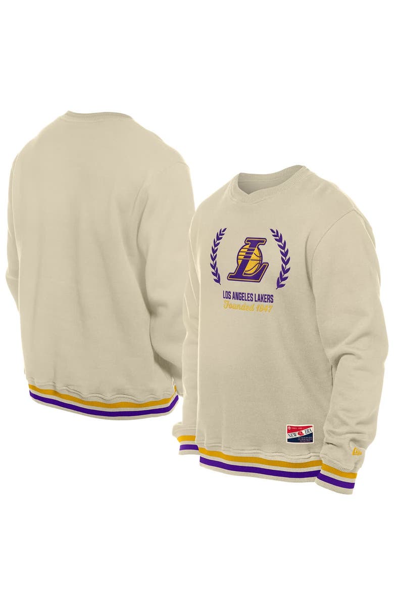 New Era Men's New Era White Los Angeles Lakers Throwback Vintage Pullover Sweatshirt, Main, color,