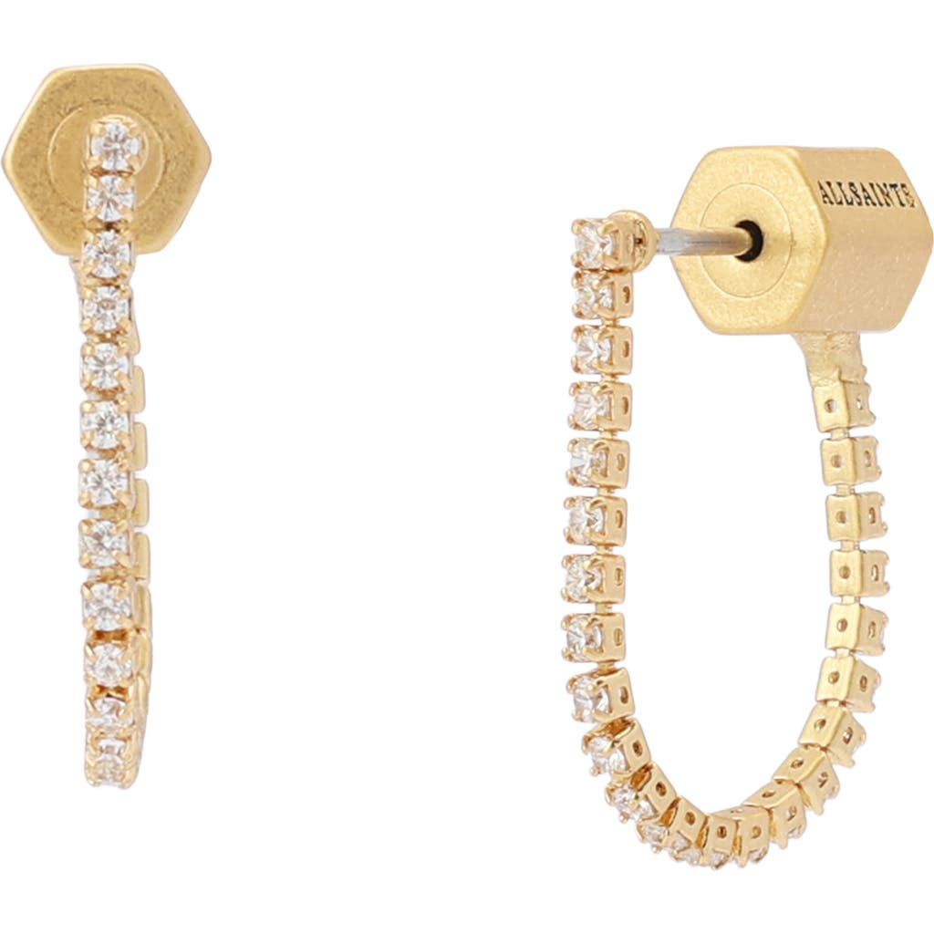 Allsaints Crystal Front-to-back Hoop Earrings In Gold