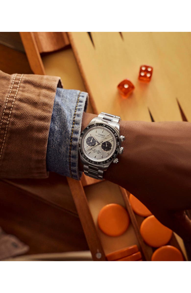Timex<sup>®</sup> Waterbury Heritage Chronograph Bracelet Watch, 39mm, Alternate, color, Stainless Steel