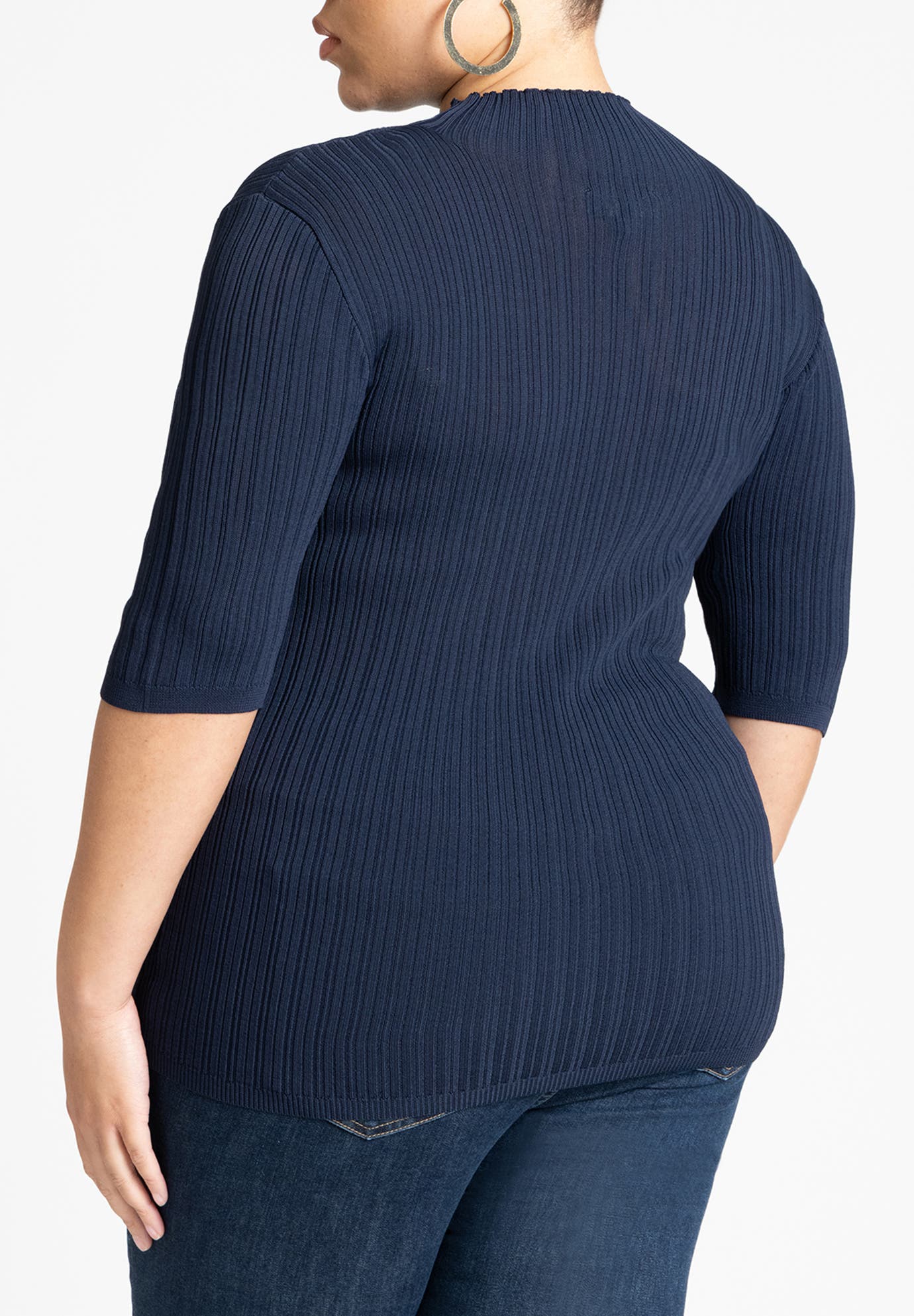 Sleek Funnel Neck Elbow Sleeve Sweater - image 2