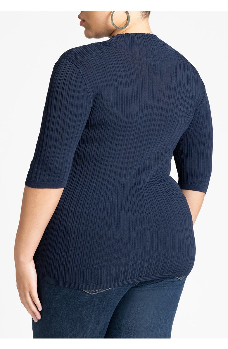ELOQUII Sleek Funnel Neck Elbow Sleeve Sweater, Alternate, color, Naval Blue