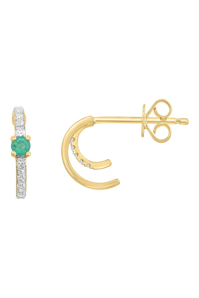 14k Gold Plated Sterling Silver Diamond & Emerald Huggie Hoop Earrings, Main, color, GOLD