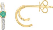 EFFY 14k Gold Plated Sterling Silver Diamond & Emerald Huggie Hoop Earrings