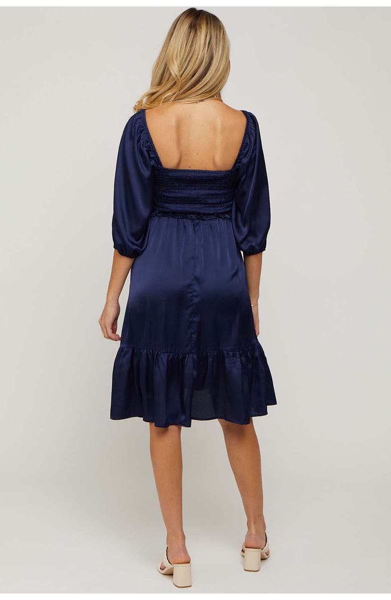 PinkBlush Satin Smocked Ruffle Hem Dress, Alternate, color, Navy Blue