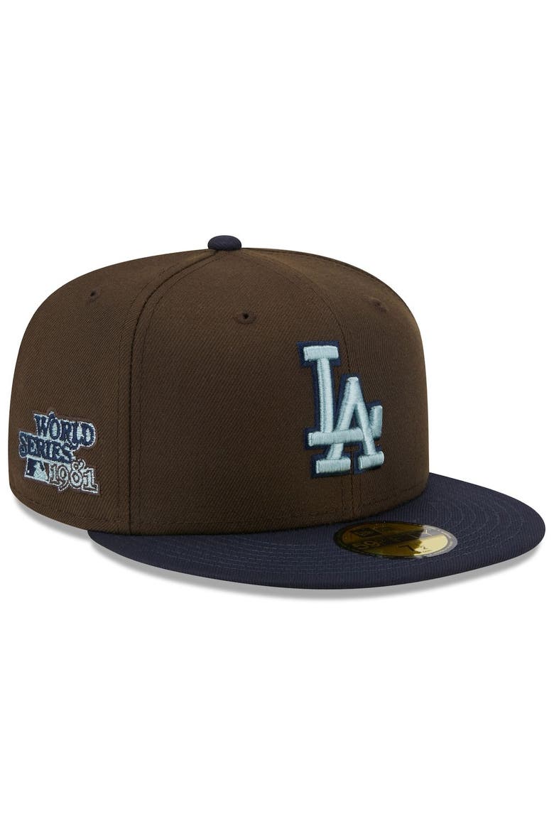 Men's New Era Brown/Navy Los Angeles Dodgers  1981 World Series Walnut 9FIFTY Fitted Hat, Main, color, Brown