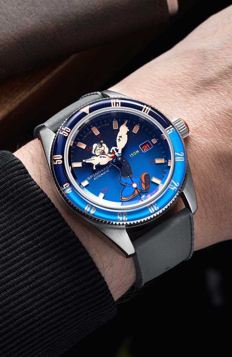 SPINNAKER x Popeye Fleuss Bronemies Automatic Silicone & Nylon Strap Watch, 43mm, Alternate, color, 