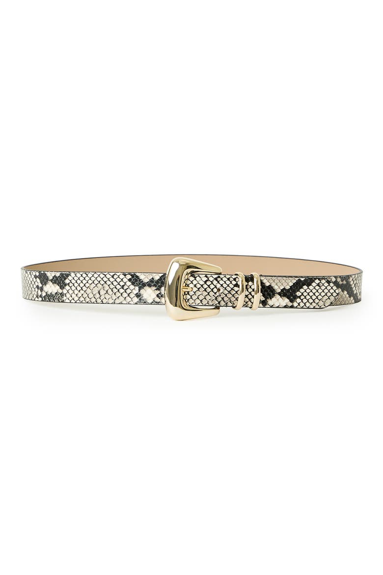 Milan Python Print Leather Belt, Main, color, WHITE/ GOLD