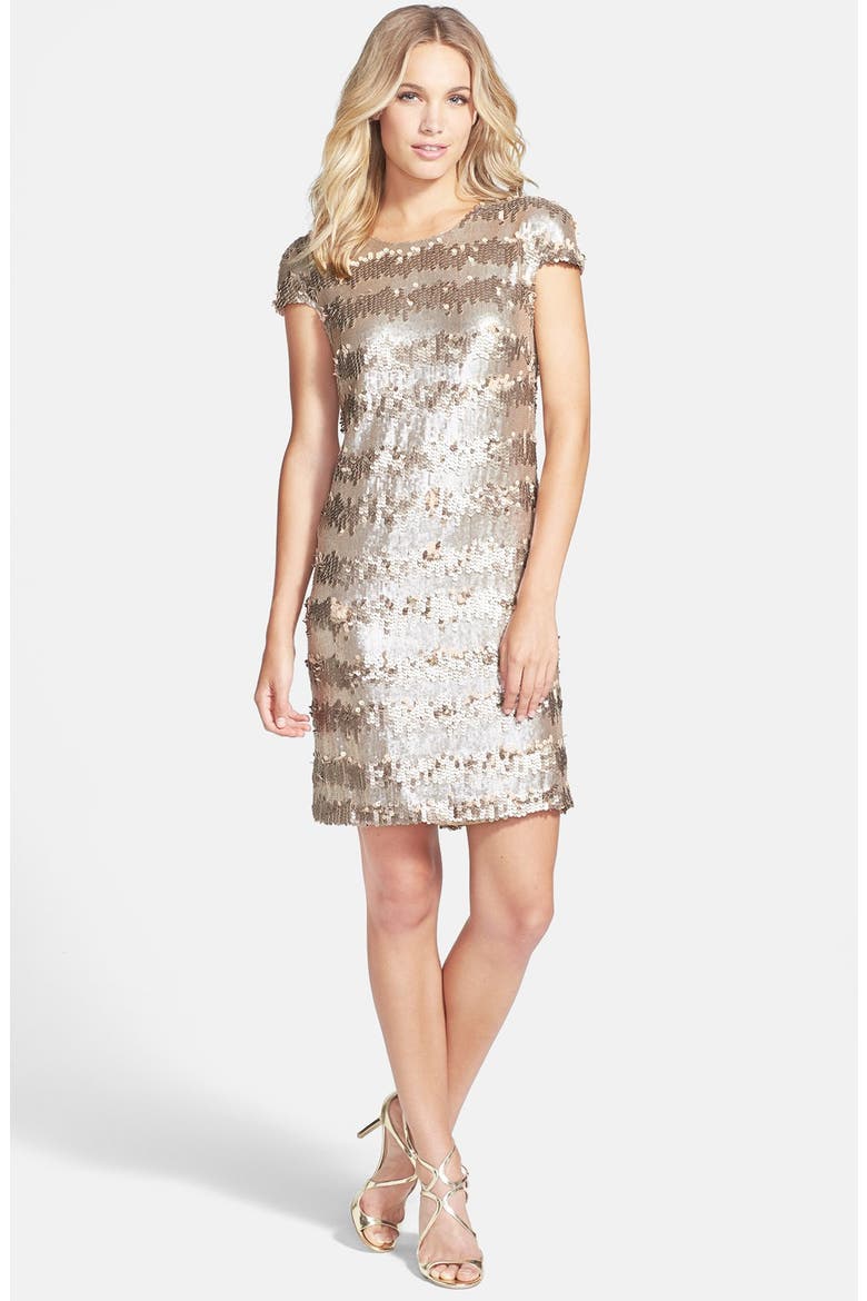 Gold Paillette & Sequin Shift Dress, Alternate, color, GOLD
