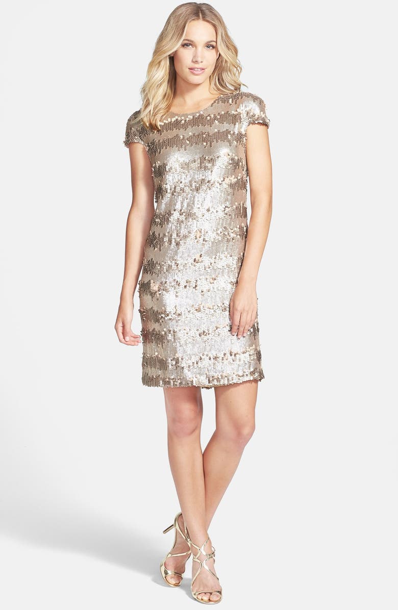 Vera Wang Gold Paillette & Sequin Shift Dress, Alternate, color, 