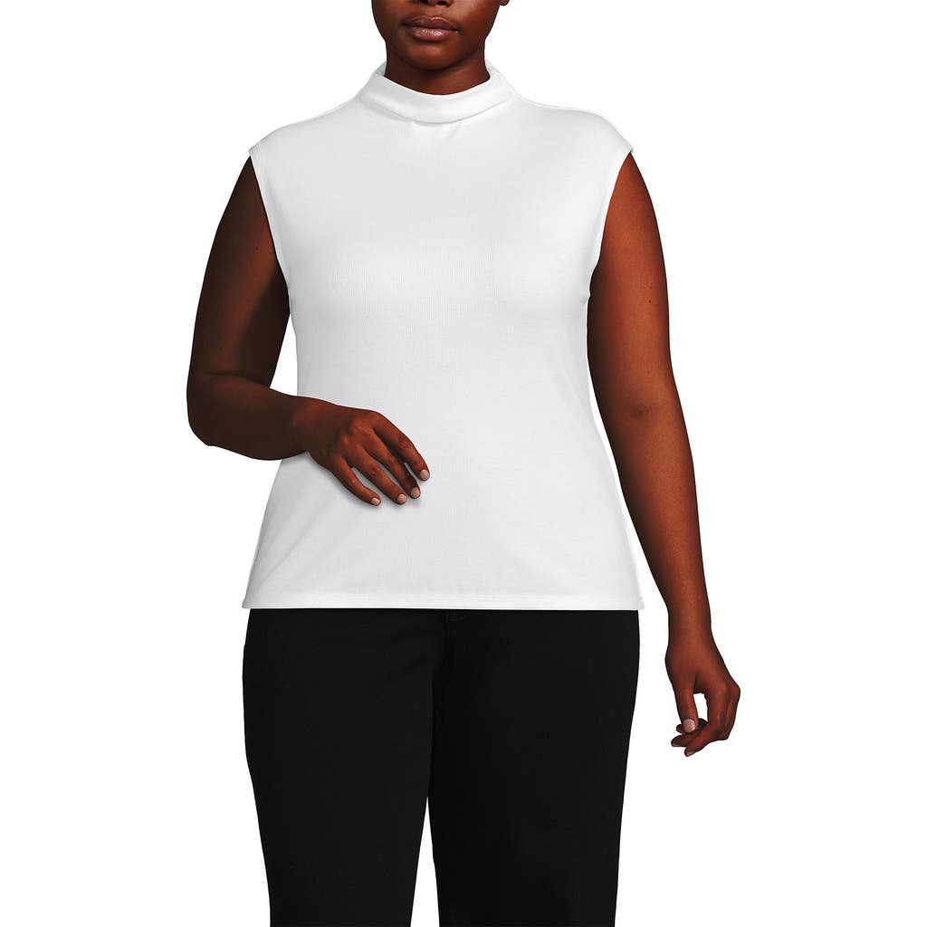 Lands' End Cap Sleeve Drapey Rib Fitted Funnel Neck Tank In White