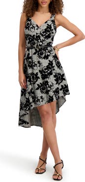 Kensie Flocked Velvet Asymmetric Dress